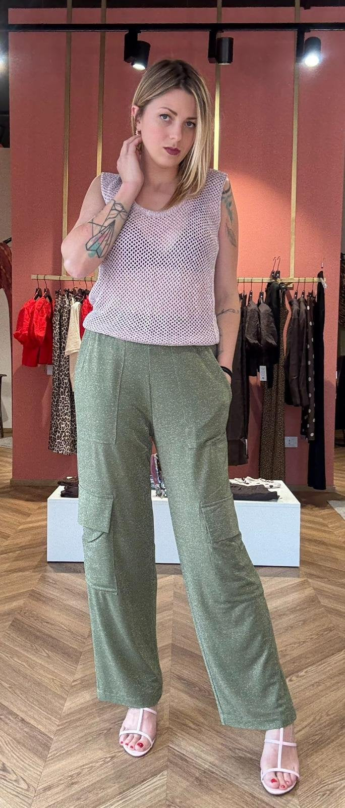 Pantalone Cargo Lurex Verde “Liam”
