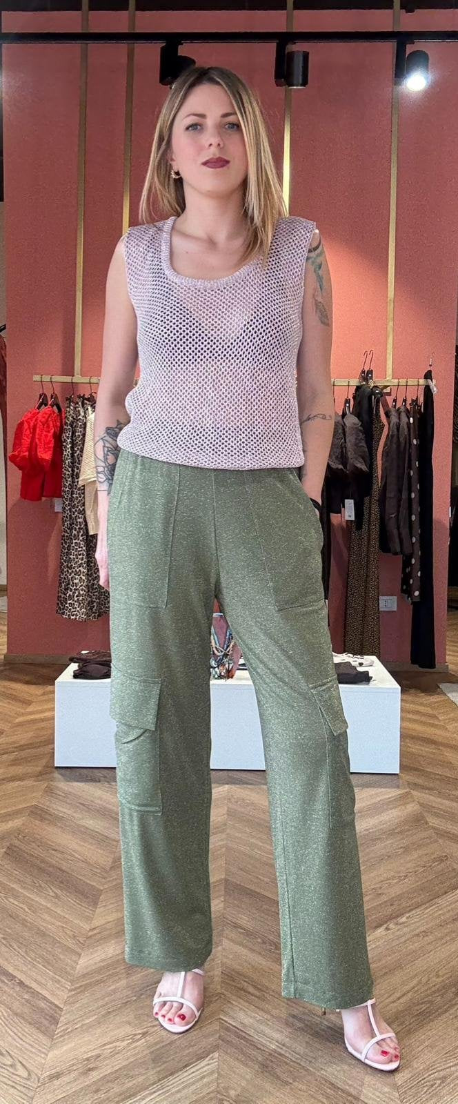 Pantalone Cargo Lurex Verde “Liam”