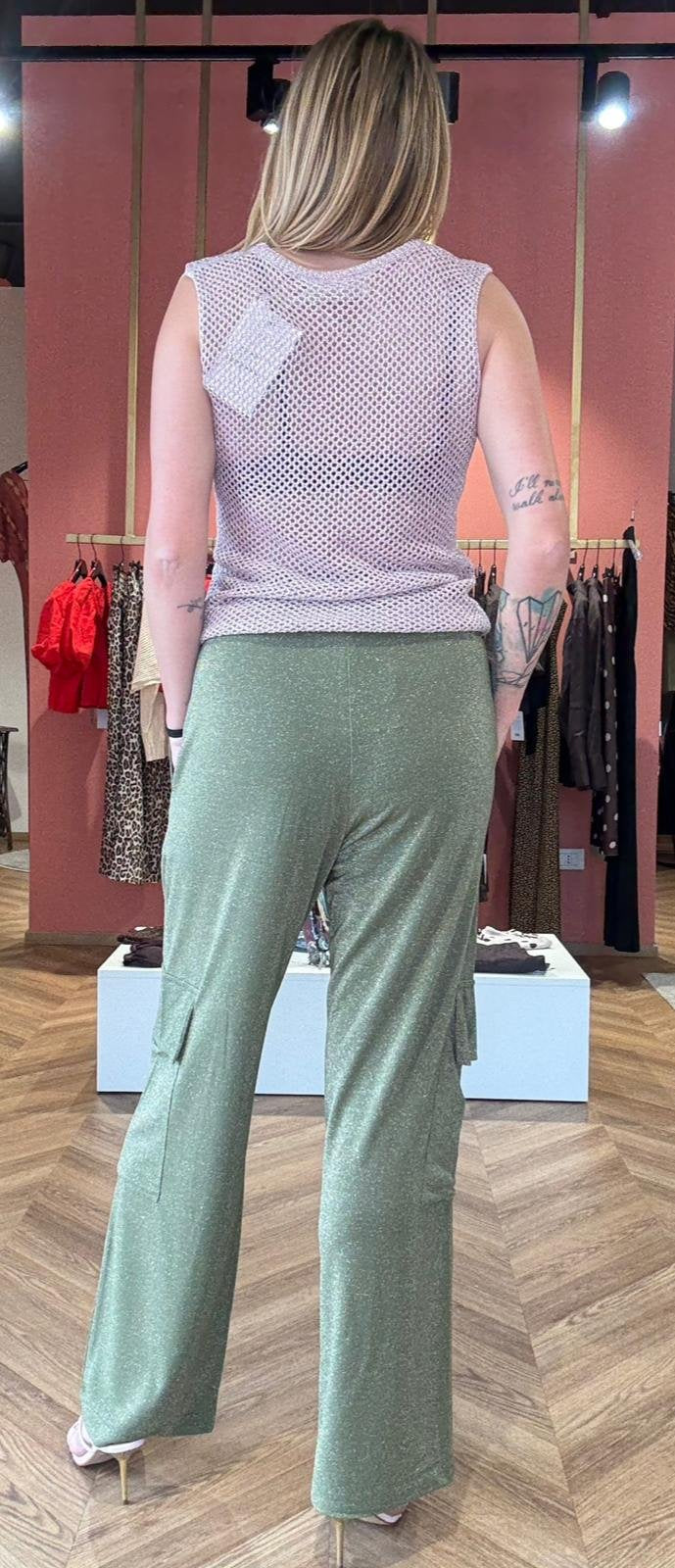 Pantalone Cargo Lurex Verde “Liam”