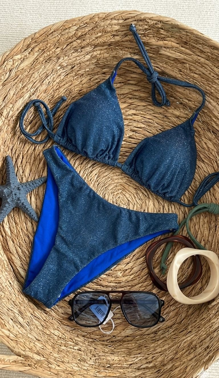 Bikini Kate Lurex Blu – Triangolo Regolabile Brasiliana
