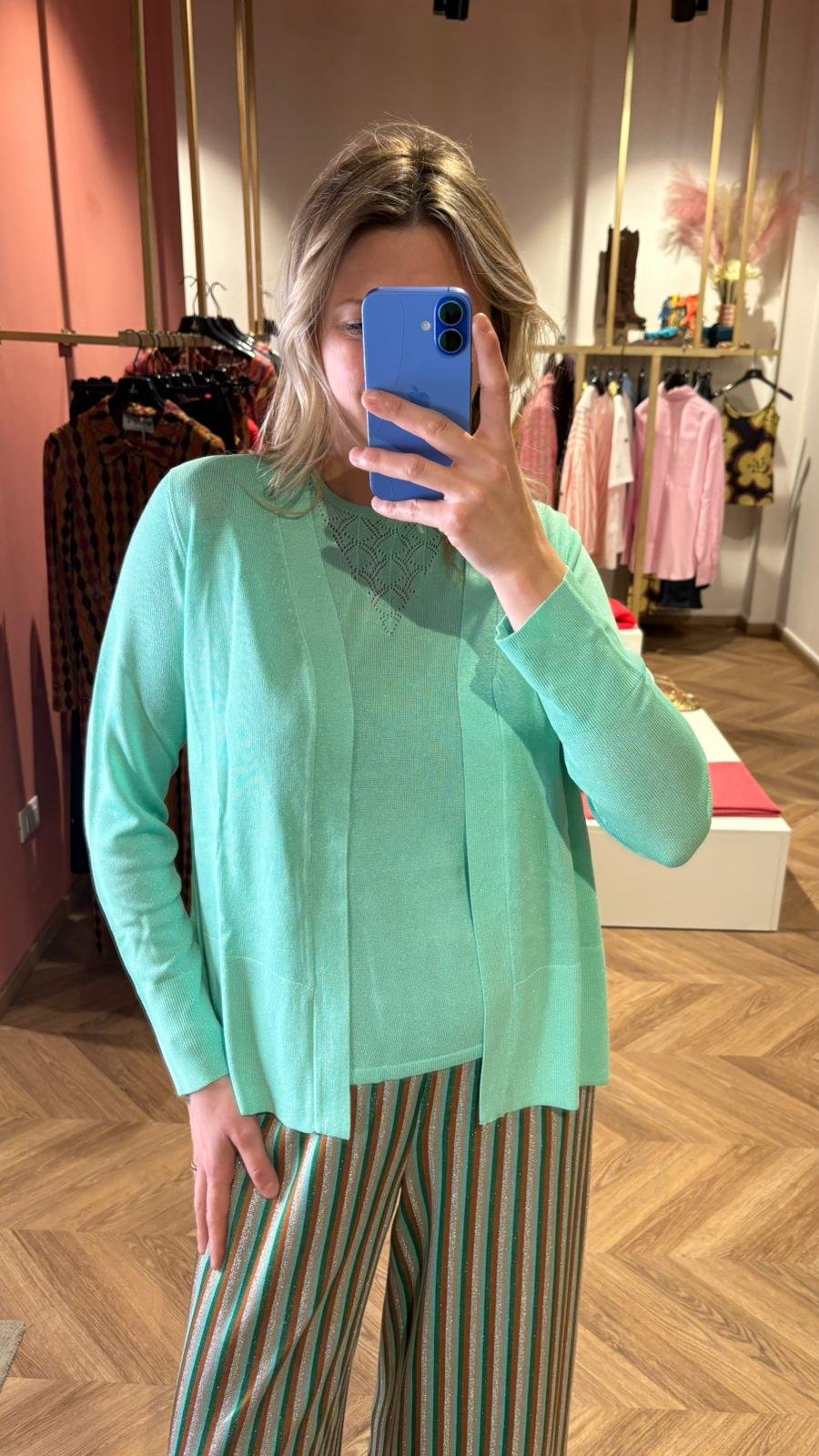 Cardigan Turchese in Viscosa con Lurex Traforato