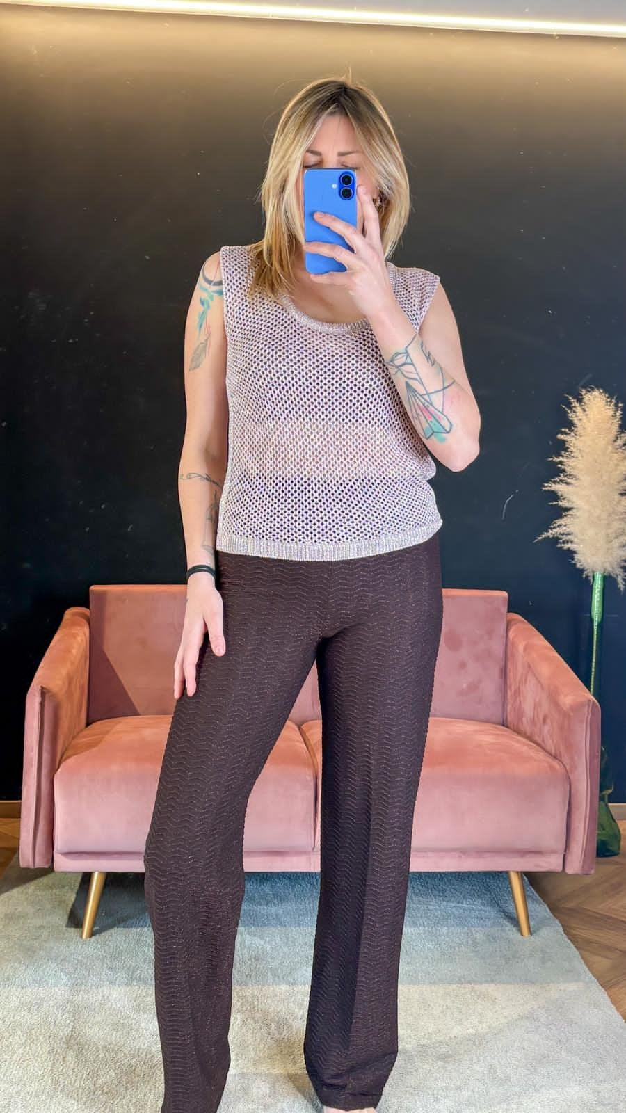 Top in Maglia Lurex Rosa Chiara Bertani Senza Maniche