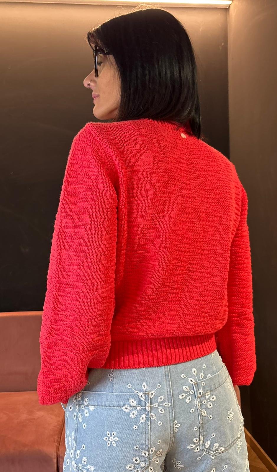 Maglione in cotone color geranio