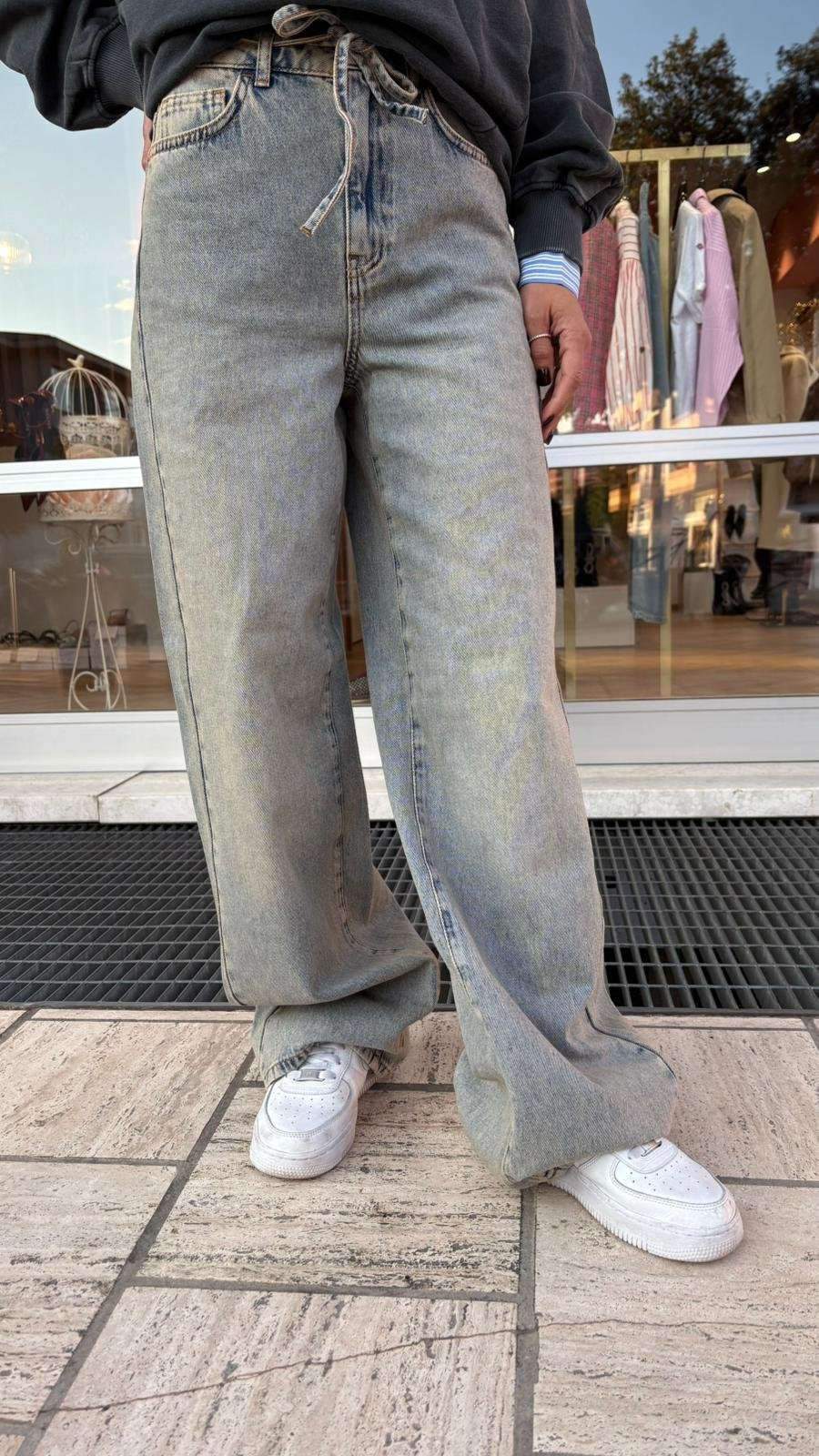 Denim Nubrooklyn Grigio Chiaro Wide Leg - Grigio