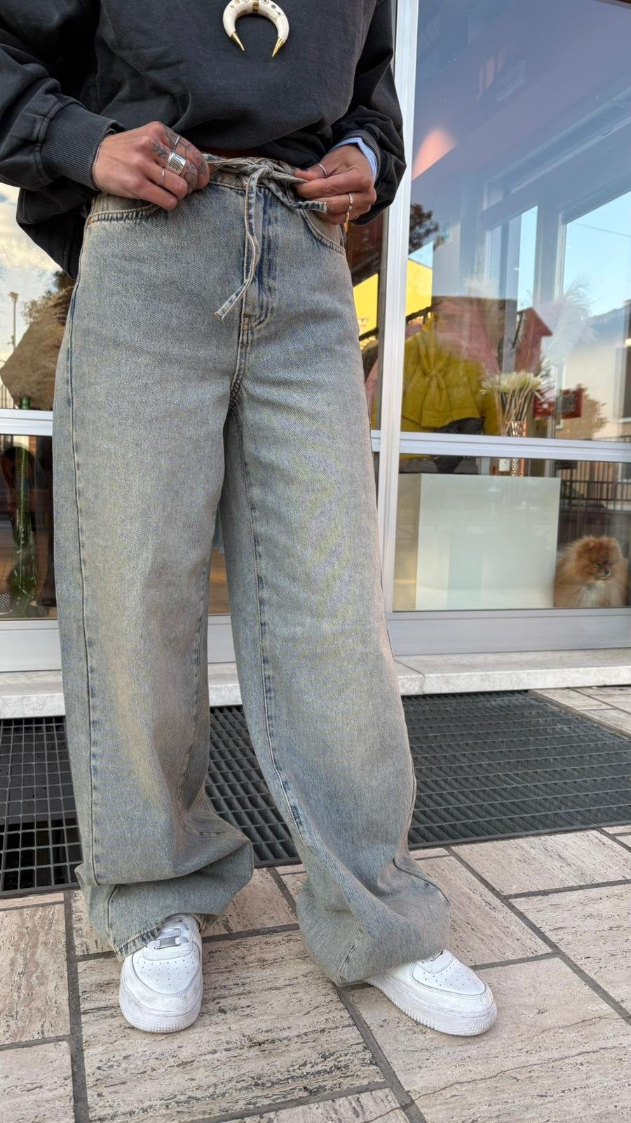 Denim Nubrooklyn Grigio Chiaro Wide Leg - Grigio