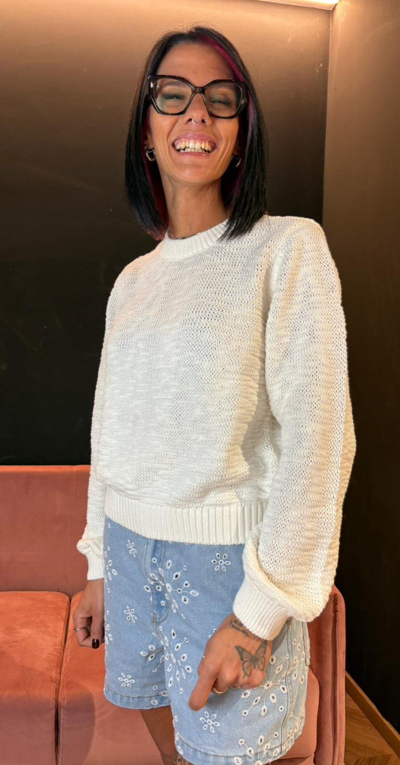 Maglione girocollo in cotone panna