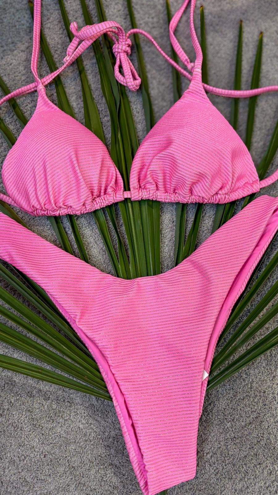 Bikini triangolo rosa lurex Mina