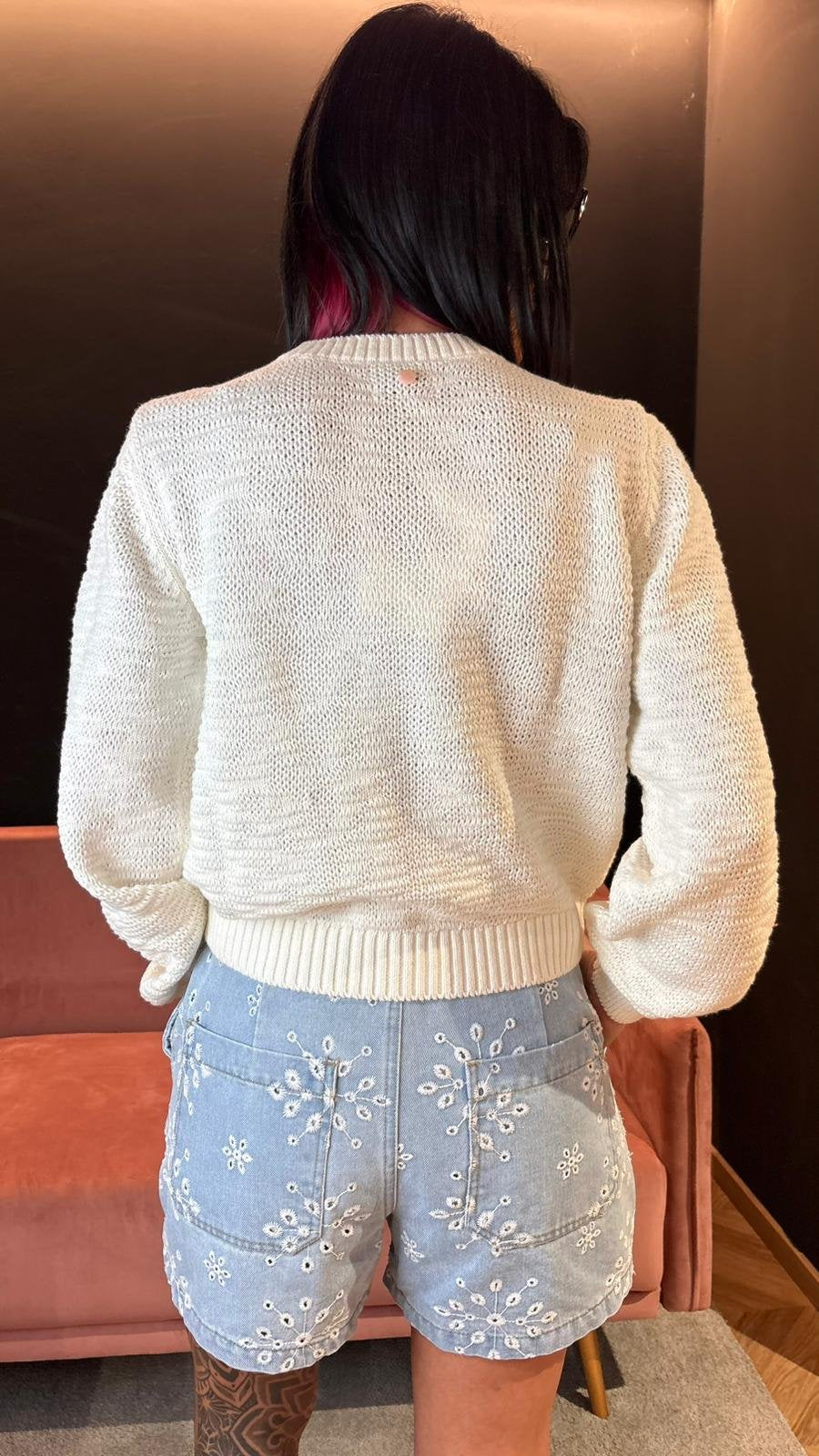 Maglione girocollo in cotone panna