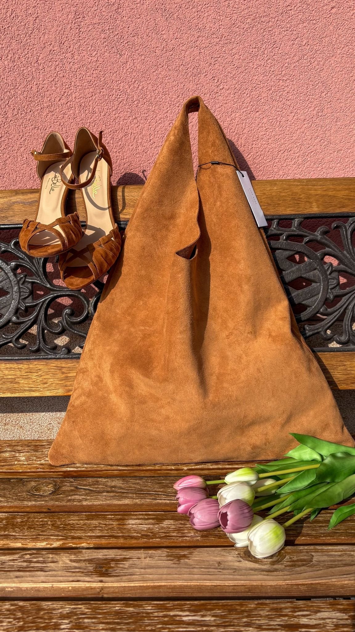 Borsa Hobo Morbida in Suede Camel con Pochette
