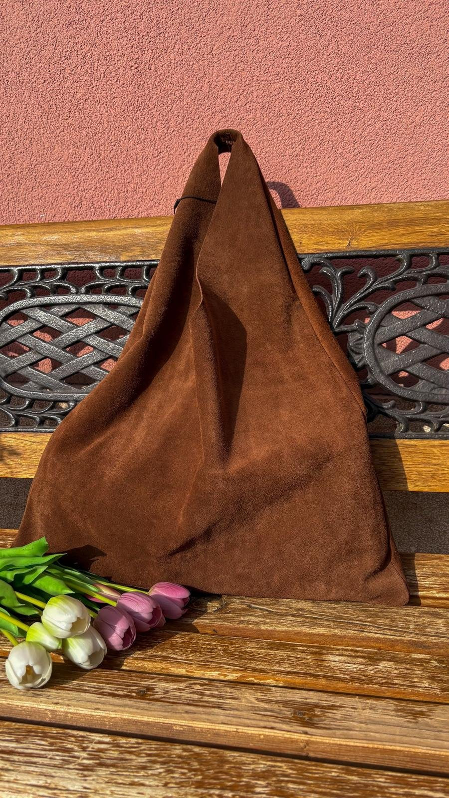 Borsa Hobo Morbida in Suede Chocolate con Pochette