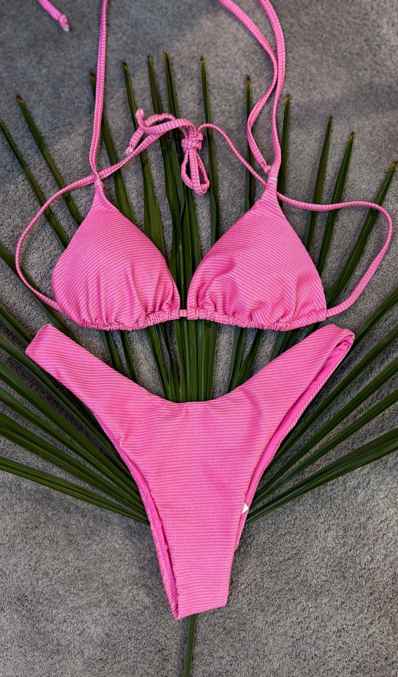 Bikini triangolo rosa lurex Mina