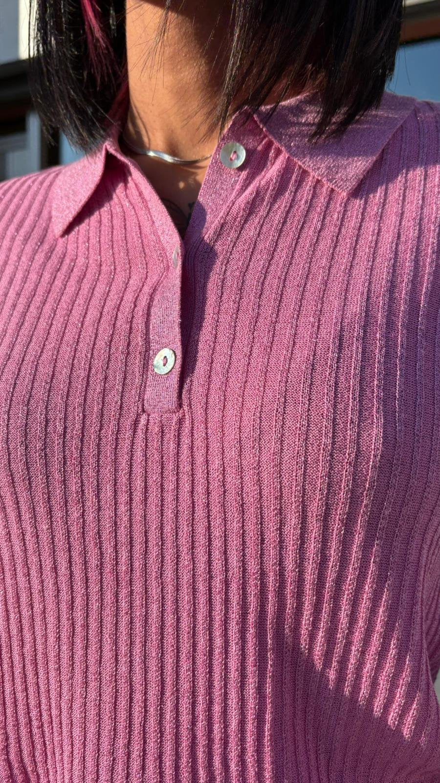 Polo Rosa in Viscosa con Lurex