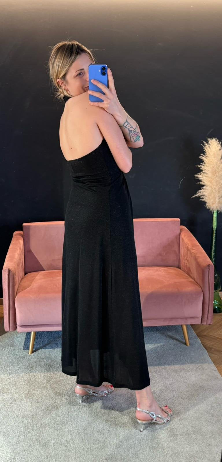Abito lungo nero lurex