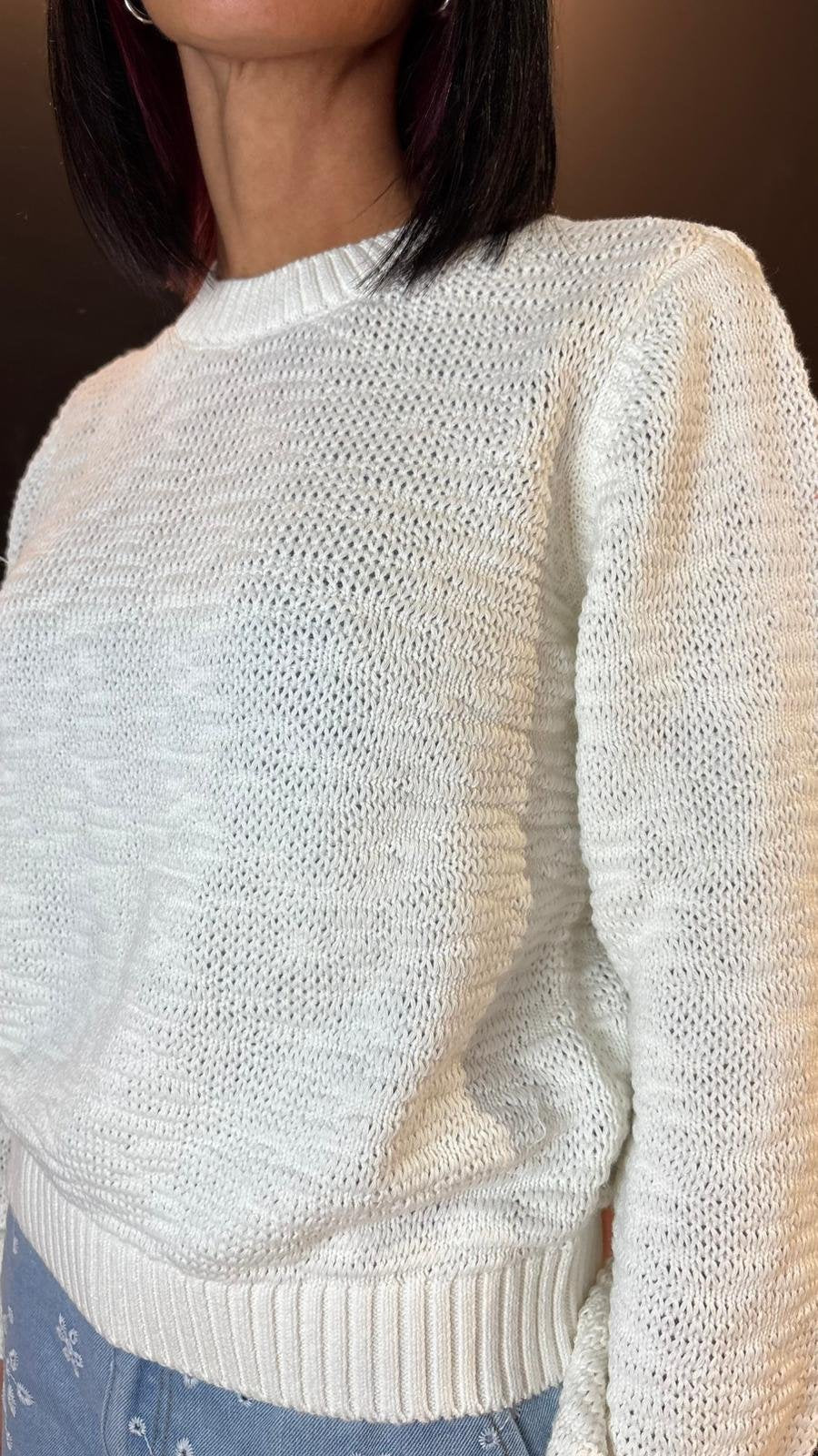 Maglione girocollo in cotone panna