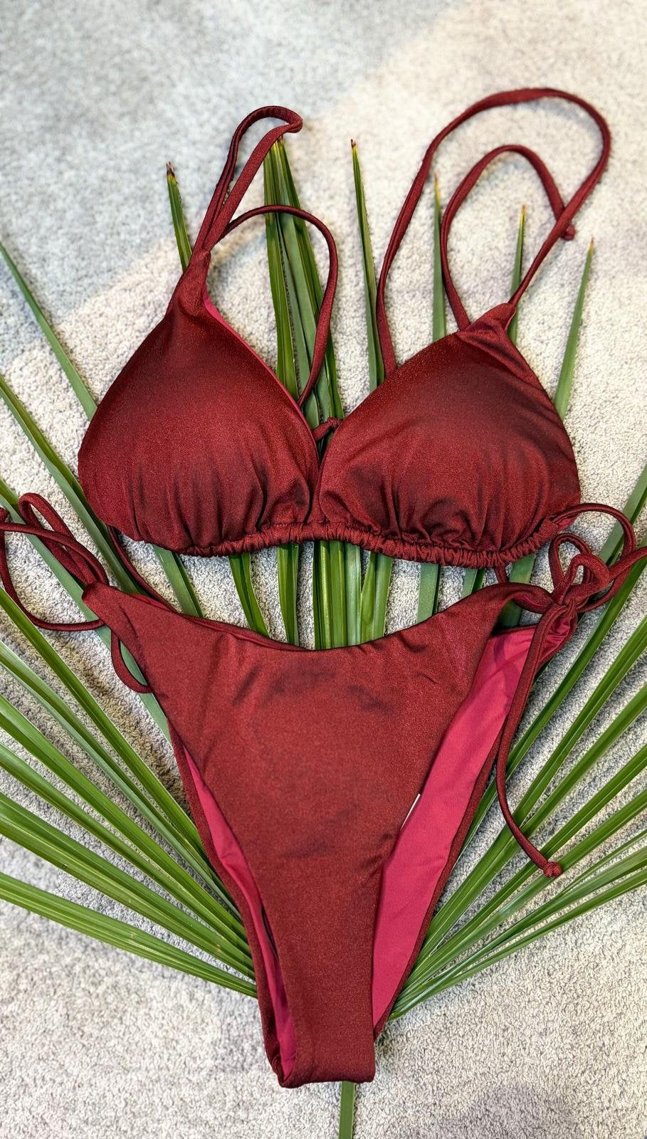 Bikini triangolo vino lucido Kate